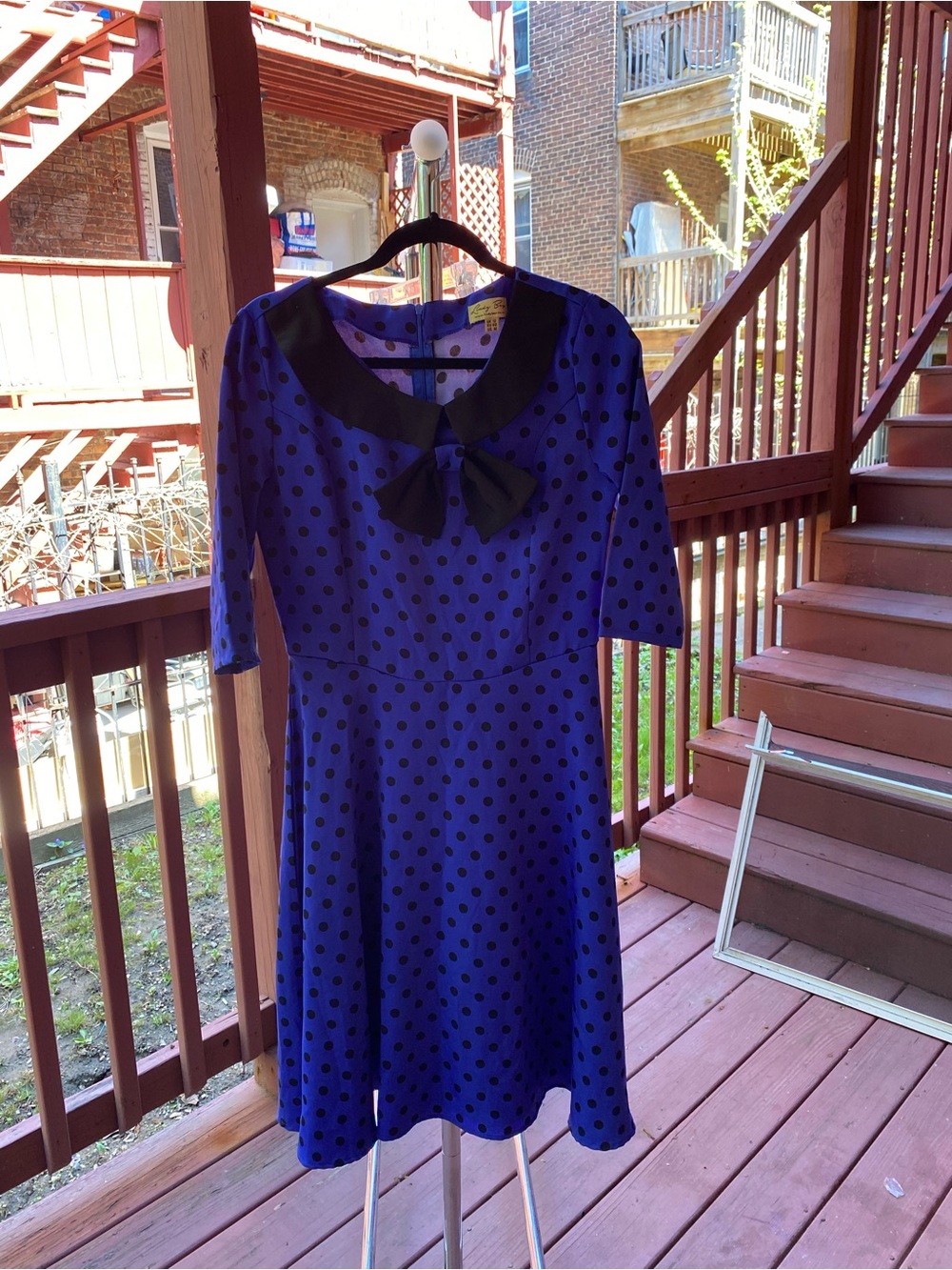 Lindy Bop Royal Blue & Black Polka Dot Fit-and-Flare Midi Dress